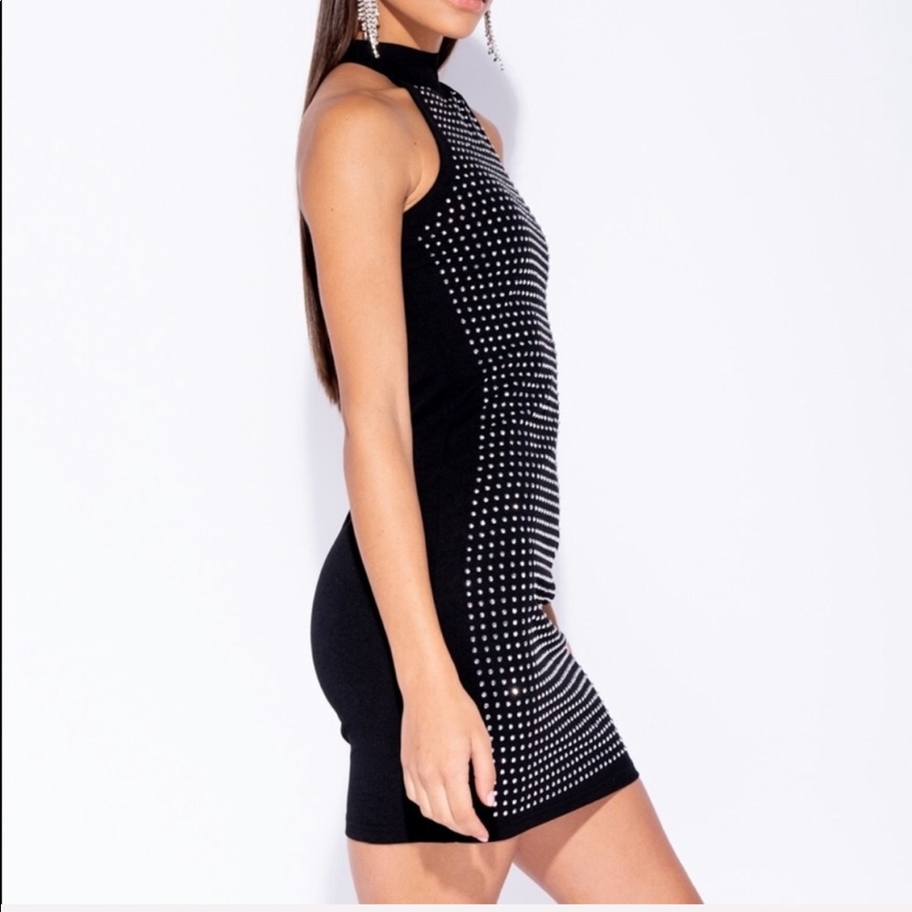 Sexy Black High Neck Bodycon Mini Dress - Picture 4 of 8